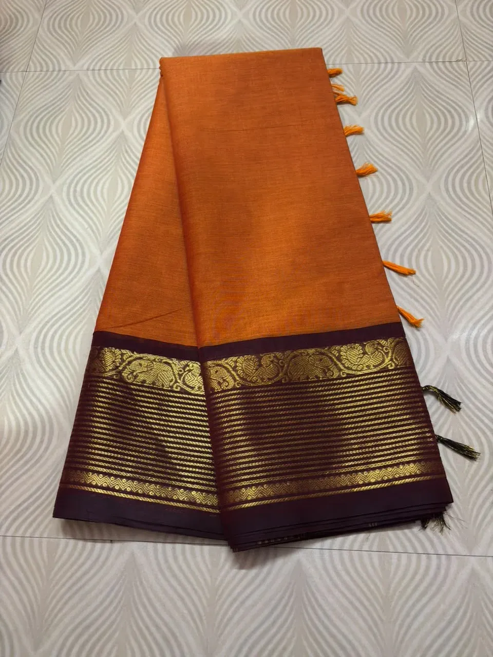 Kanchi Cotton Elephant Border Design Saree